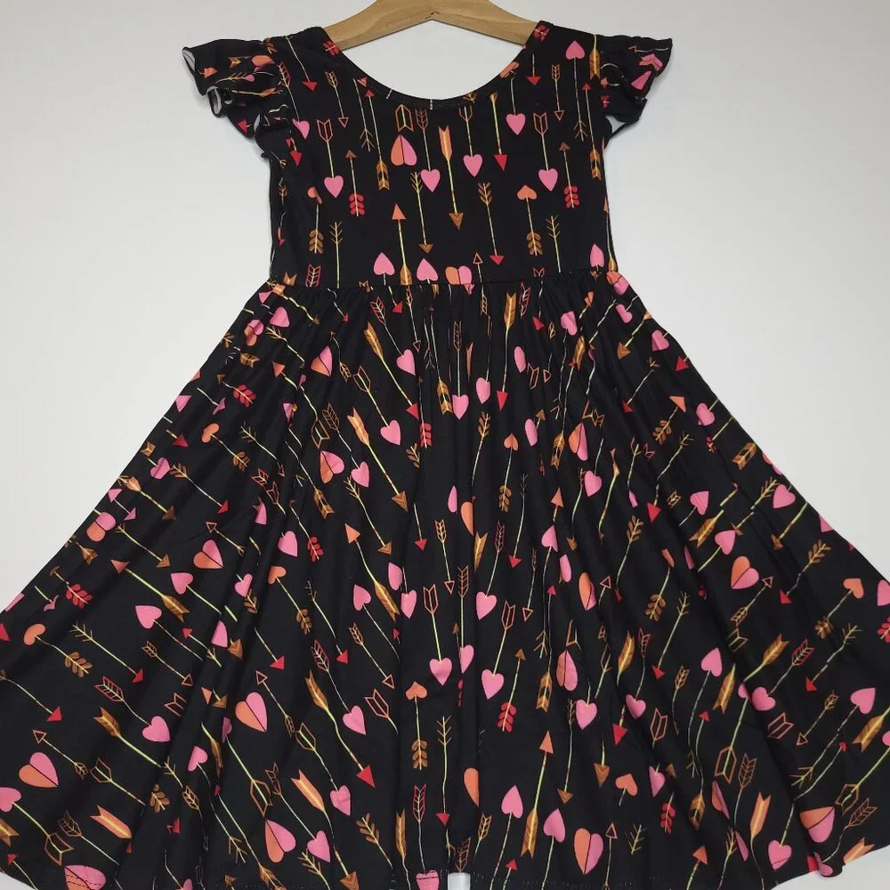 DotDotSmile Size 3/4 Empire Dress - Black with hearts and arrows print - Picture 1 of 1